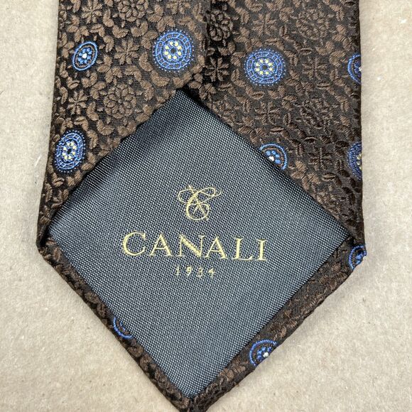 Canali Tie 59” x 3” Silk Bronze Floral Geometric Made In Italy - Picture 6 of 6